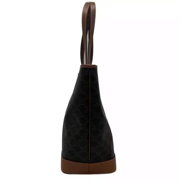 Auth CELINE Medium Cabas Tan (Dark Brown) Brown) Triomphe Canvas 1421-111324 - Picture 4 of 14